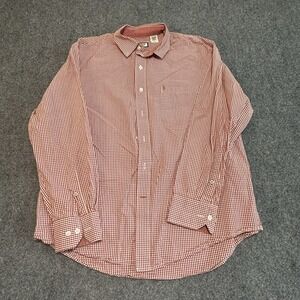 IZOD Mens Large Button Down Long Sleeve Red White Checkered Shirt